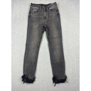 JUDY BLUE‎ Jeans Womens 3/26 Black Skinny Denim Distressed Tapered Stretch Ankle
